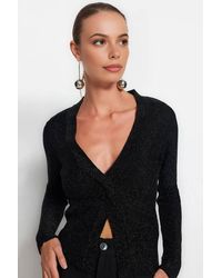 WOVCOR - Glitter Knit V-Neck Slit Detail Sweater - Lyst