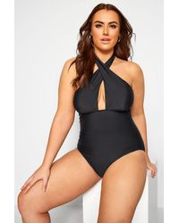Yours - Crossover Halter Neck Swimsuit - Lyst