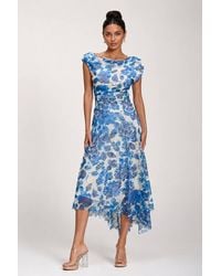 Jolie Moi - Asymmetric Draped Print Lace Maxi Dress - Lyst