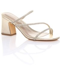 AJVANI - Mid High Block Heel Diamante Strappy Mules Sandals - Lyst