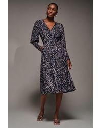 Jolie Moi - Mesh Long Puff Sleeve Wrap Midi Dress - Lyst