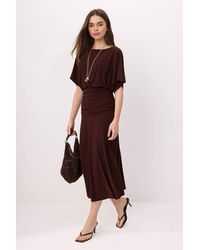 WOVCOR - Boat Neck Batwing Sleeve Short Sleeve Skater Maxi Dress - Lyst
