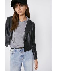 Warehouse - Cropped Faux Leather Blazer - Lyst