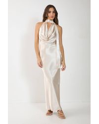 Nasty Gal - Satin Wrap High Neck Cowl Front Maxi Dress - Lyst