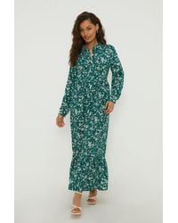 Dorothy Perkins - Petite Green Floral Smock Midaxi Shirt Dress - Lyst