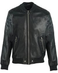 DIESEL - L-pins Black Leather Bomber Jacket - Lyst