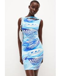 Karen Millen - Optic Print Viscose Blend Jersey Mini Dress - Lyst