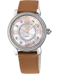 Gv2 - Marsala Diamond , Genuine Beige Saffiano Vegan Leather Strap Swiss Quartz Watch - Lyst