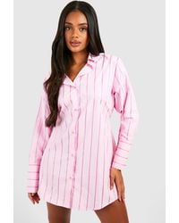 Boohoo - Striped Cinched Waist Shirt Dress - Lyst