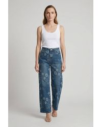 Izabel London - Floral High Waist Wide Leg Jeans - Lyst