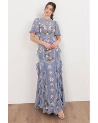 Maya Deluxe - Embellished Short Sleeve Ruffle Maxi Dress - Lyst