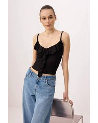 WOVCOR - Strappy Frill Detail Fitted Sleeveless Ribbed Top - Lyst