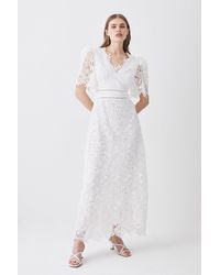 Karen Millen - Petite Guipure Lace Flute Sleeved Woven Maxi Dress - Lyst