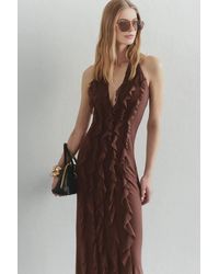 WOVCOR - Tulle Ruffled Lined Halter Neck Maxi Evening Dress - Lyst