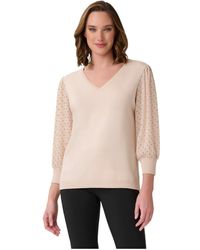 Adrianna Papell - Printed Sleeve V-neck Sweater - Lyst