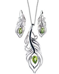 Ojewellery - Peridot Peacock Feather Statement Pendant Necklace Dangle Earring Set - Lyst