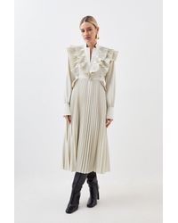 Karen Millen - Petite Cotton Pleated Detail Woven Midi Dress - Lyst