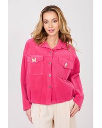Love Lace - Modern Short Corduroy Bomber Jacket With Brooches - Lyst