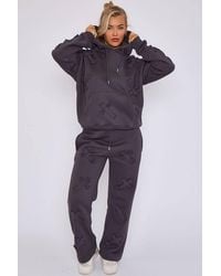 Stylewise - Oversized Crucifix Embroidered Hooded Fleece Co-Ord - Lyst