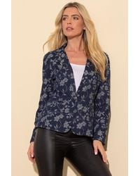Klass - Floral Print Tailored Cotton Denim Jacket - Lyst