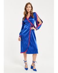 Liquorish - Royal Satin Midi Wrap Dress - Lyst