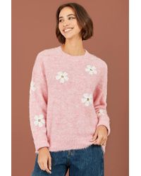 Yumi' - Relaxed Jumper With Crochet Flowers - Lyst