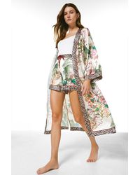 Karen Millen - Vintage Floral Print Satin Nightwear Robe - Lyst