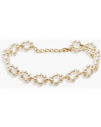Boohoo - Pearl Flower Cluster Choker Necklace - Lyst