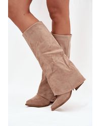 Love Lace - Slip On Suede Cowboy Boots With Fringes & Column Heel - Lyst
