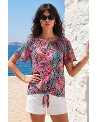 Roman - Print Tie Front Button Top - Lyst