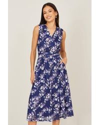 Yumi' - Blossom Print Mesh Stretch Midi Dress With Pockets - Lyst