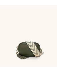 Apatchy London - The Mini Tassel Olive Green Leather Phone Bag With Olive Green Arrow Strap - Lyst