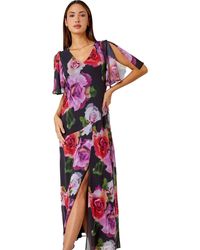 Roman - Floral Print Tie Back Maxi Dress - Lyst