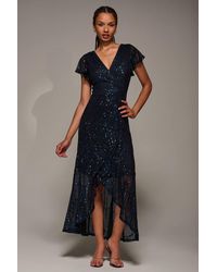 Jolie Moi - Frill Short Sleeve Sequin Maxi Dress - Lyst