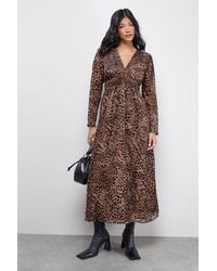 Warehouse - Petite Burnout Velvet Plunge Neck Waisted Midi Dress - Lyst