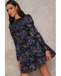 Chi Chi London - Long Sleeve Jacquard Mini Dress - Lyst