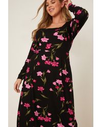 Dorothy Perkins - Curve Pink Large Floral Square Neck Midi Dress - Lyst