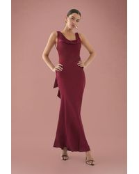 MissPap - Premium Satin Cowl Neck Fishtail Maxi Dress - Lyst