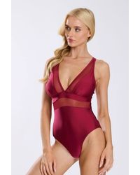 South Beach - Mesh V Neck Swimsuit With Removable Cups - Lyst