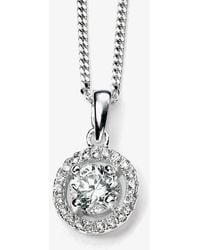 T.H.Baker - Sterling Cubic Zirconia Halo Circle Pendant Necklace P4158C - Lyst