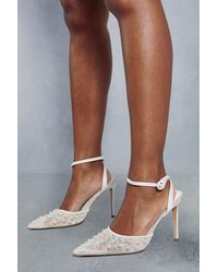 MissPap - Pearl Embellished Tulle Pointed Heels - Lyst