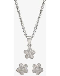 T.H.Baker - Cubic Zirconia Textured Flower Pendant & Earring Set E610851+E610851-P - Lyst