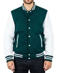 TruClothing - Varsity Bomber Jacket Wool Body Real Leather Sleeves College Baseball Coat - Lyst