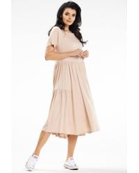 Love Lace - Summer Loose Midi Dress Boat Neck Short Sleeve - Lyst