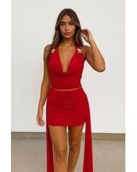 Stylewise - Halter-Neck Crop Top & Ruched Mini Skirt Co-Ord Set - Lyst