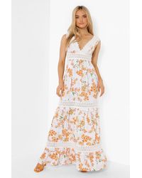 Boohoo - Floral Lace Trim Tiered Maxi Dress - Lyst