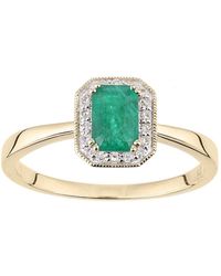 Jewelco London - 9ct Gold Diamond Octagon Emerald Octagon Mill Grain Halo Ring - Dr1axl619yem - Lyst
