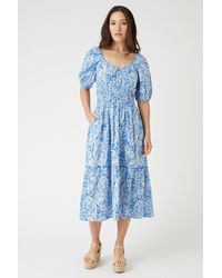 Wallis - Paisley Print Linen Look Puff Sleeve Midi Dress - Lyst
