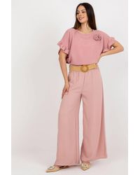 Love Lace - High Rise Wide Leg Trousers With Belt Creases - Lyst