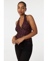 Pink Vanilla - Polka Dot Ruched Side Halter Top - Lyst